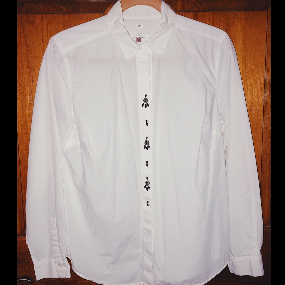EUC Loft jeweled White Button Down